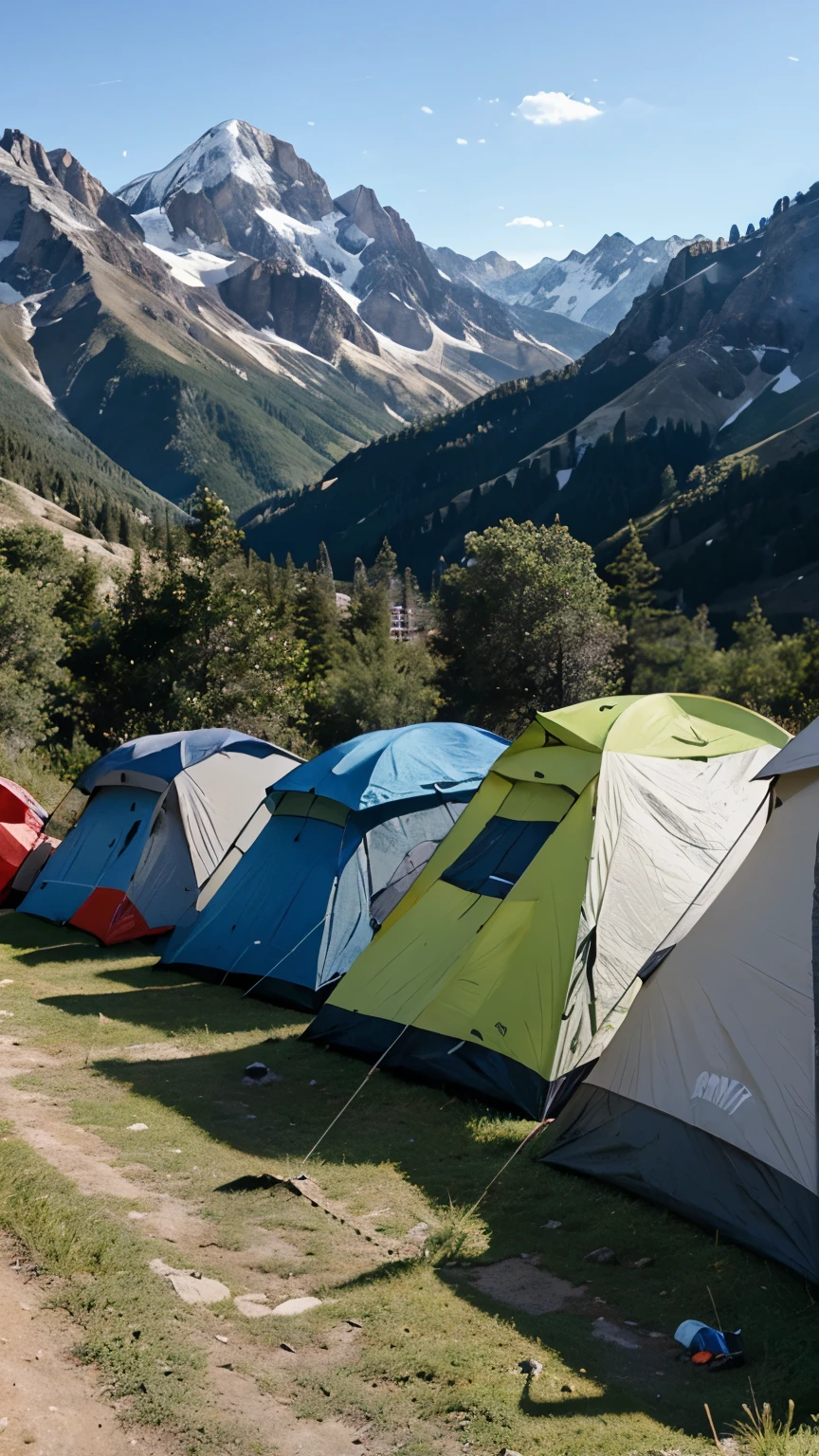 5 lobos acampando, in a mountain, con tiendas de acampar