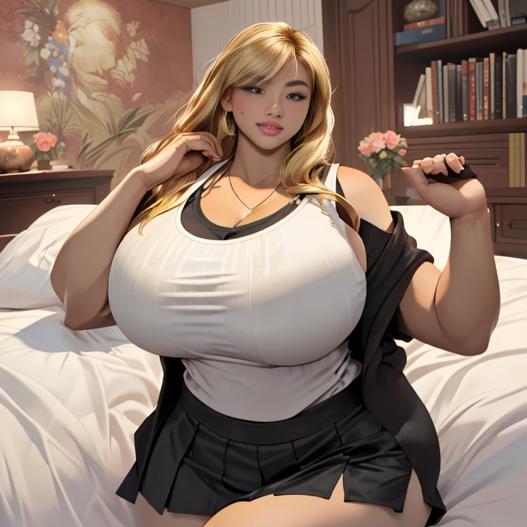    female、1 male、(european:1.2)、(blonde)、(Super beautiful)、(beautiful face:1.5)、30 year old womanl、gray blazer、(short skirt)、white shirt、large bedroom inside mansion (A single black man laying on his back, in-bed wearing shorts, in-center of composition) A diverse group of five young adult Americans, representing different ethnicities and characteristics, wearing yoga-pants and tank-tops, displays their unique beauty with perfect bodies, large breasts, wide thicc-hips, Among them, there are blonde young adult girls with auburn hair, emanating an air of natural elegance. Brown young adult girls with silky locks and a captivating sheen show off their exotic beauty. Also present are black young adult girls with stunning curly hair, highlighting their authenticity and cultural pride, (the women surround a singular BLACK MAN with short-hair, from all sides) (in a bed) the women kiss the singular Black Man, touch the singular Black man, masterpiece, high details, high quality, best quality.