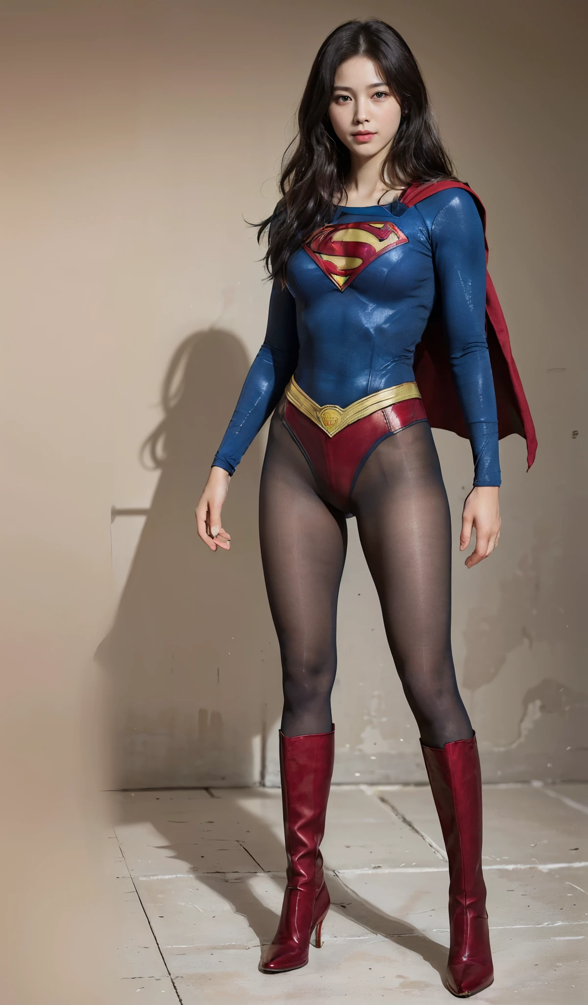 No background、(((Beautiful legs in black tights.)))、(((Legally express the beauty of your smile)))、((((Make the most of your original images)))、(((Body-hugging Supergirl costume)))、(((Supergirl Costume)))、(((Beautiful short hair)))、(((She is winking cutely.)))、(((Please wear black tights....、Wear red boots)))、((Best image quality、8k))、((highest quality、8k、masterpiece:1.3))、(((Preserve background )))、Sharp focus:1.2、Beautiful woman with perfect figure:1.4、Slim Abs:1.2、Wet body:1.5、Highly detailed face and skin texture、8k