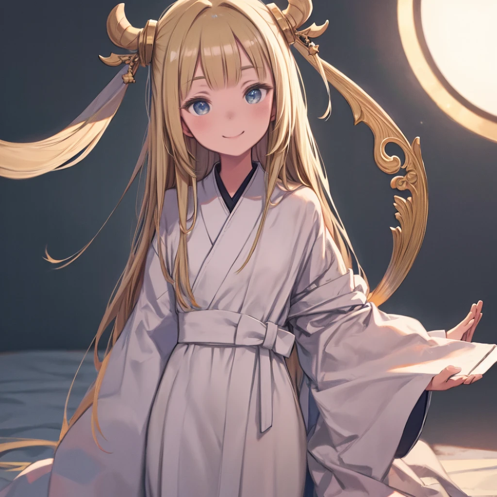 masterpiece、highest quality、High resolution、Very detailed、Medium wide shot、Girl、Wearing a robe、Blonde、mysterious、Smiling、smali、