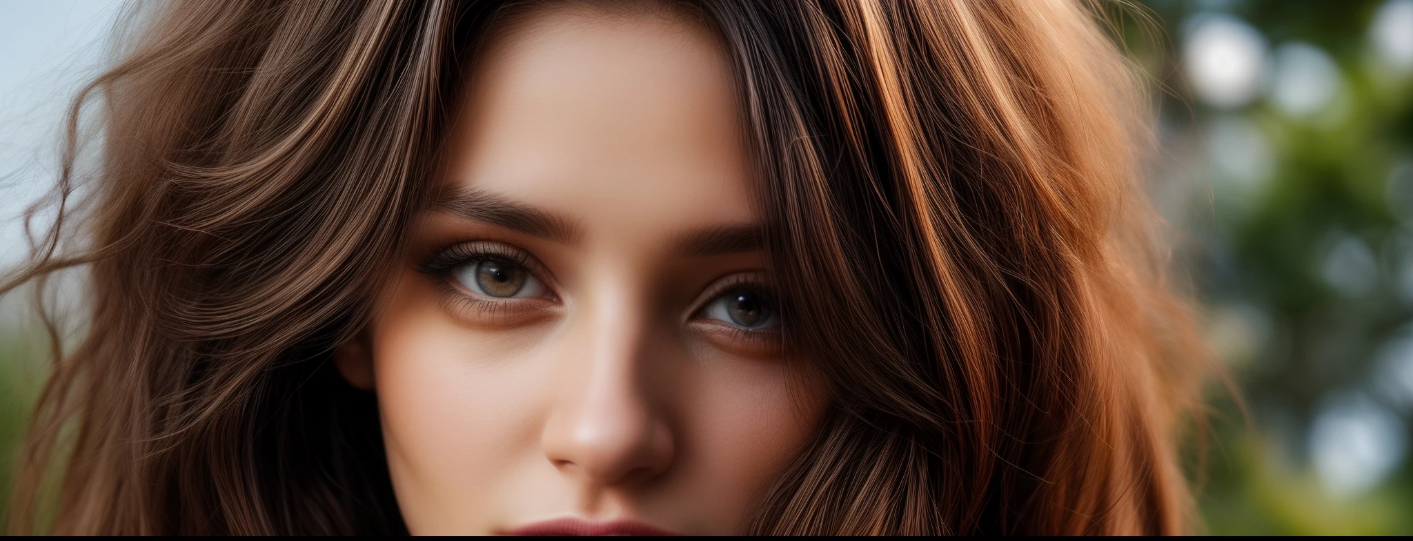 there is a woman with a very large afro looking at the camera, mixed-race woman, young woman's face, olive skinned, close up face portrait, closeup headshot portrait, finely detailed perfect face, full face close up portrait, beautiful brown eyes, woman's face looking off camera, closeup shot of face, close up face female portrait, symmetrical face. beautiful eyes, shallow depth of field, cinematic light, soft light, backlit, micro-details, photorealism, photorealistic