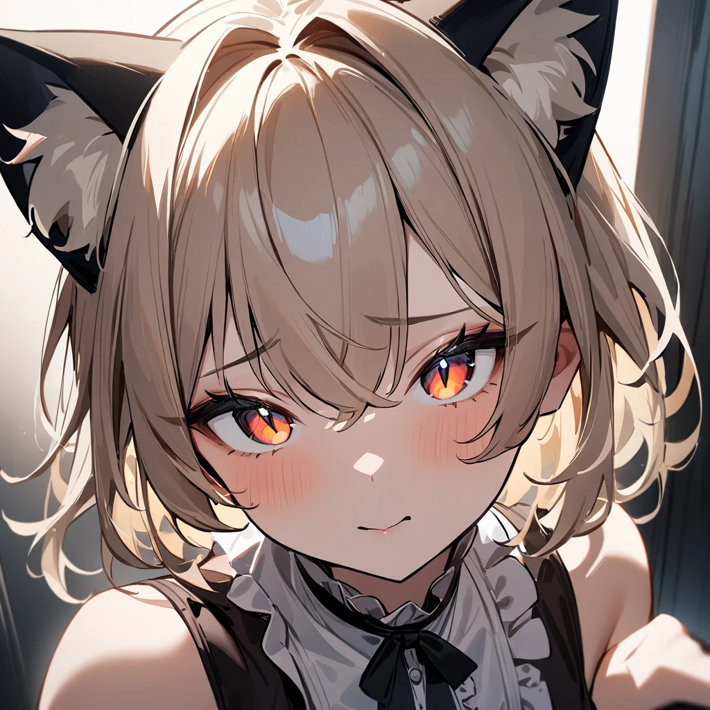 1girl,portrait,Cat ear,Slit pupil,masterpiece,best quality, very aesthetic,absurdres,highlight,center frills,cat ear