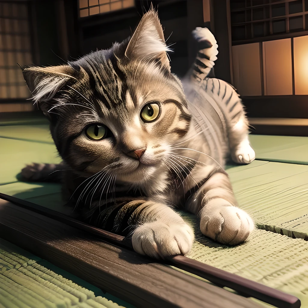 TOP quality,8K, masterpiece, (realistic:1.2), (cat:1.2), (izakata:1.3), (yakitori:1.2)