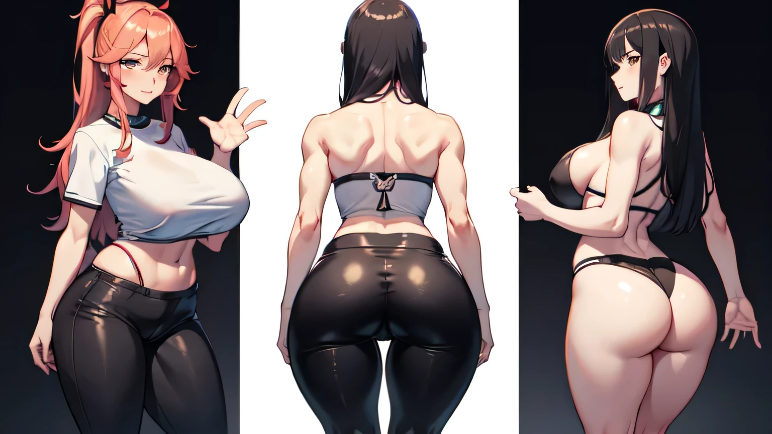 ((melhor qualidade)), ((obra de arte)), (detalhado), uma mulher adulta, olhando pro espectador, rosto perfeito, quadris largos e macios, focus on glutes, big, soft glutes, seios macios, seios lindos e marcados, back view, blusa banca, hidden hands, magra, shy, corada, em plano de fundo VAZIO, seios grandes, linda, duplo v, black pants, vergonha, perky glutes, cabelo curto, cabelo vermelho, olhar com vergonha, corada, sexy, sexy, garota de anime com bunda grande em shorts de couro preto e blusa preta, fofosexyrobutts, Oppai, curvando-se, Coxas grossas, Oppai, estilo de anime ecchi, detalhes finos. linha de frente das s, ecchi, Oppai proportions, (SFW)