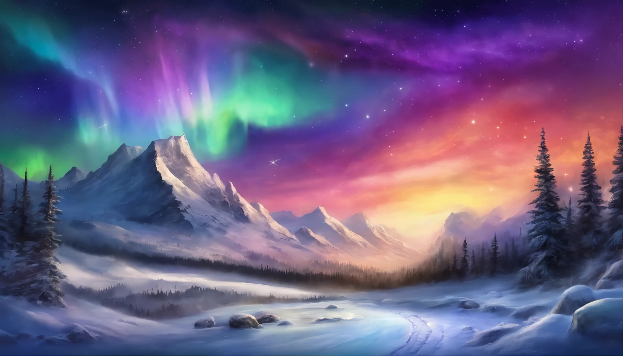 a breathtaking aurora borealis, stunning vibrant colors, swirling cosmic energy, glowing neon lights, dramatic night sky, ethereal atmosphere, majestic northern landscape, serene snowy terrain, picturesque mountains, detailed ice crystals, mesmerizing natural phenomenon, dynamic celestial display, immersive dreamlike experience, cinematic composition, hyper-detailed, photorealistic, dramatic lighting, vibrant color palette, (best quality,8k,highres,masterpiece:1.2),ultra-detailed,(realistic,photorealistic,photo-realistic:1.37)