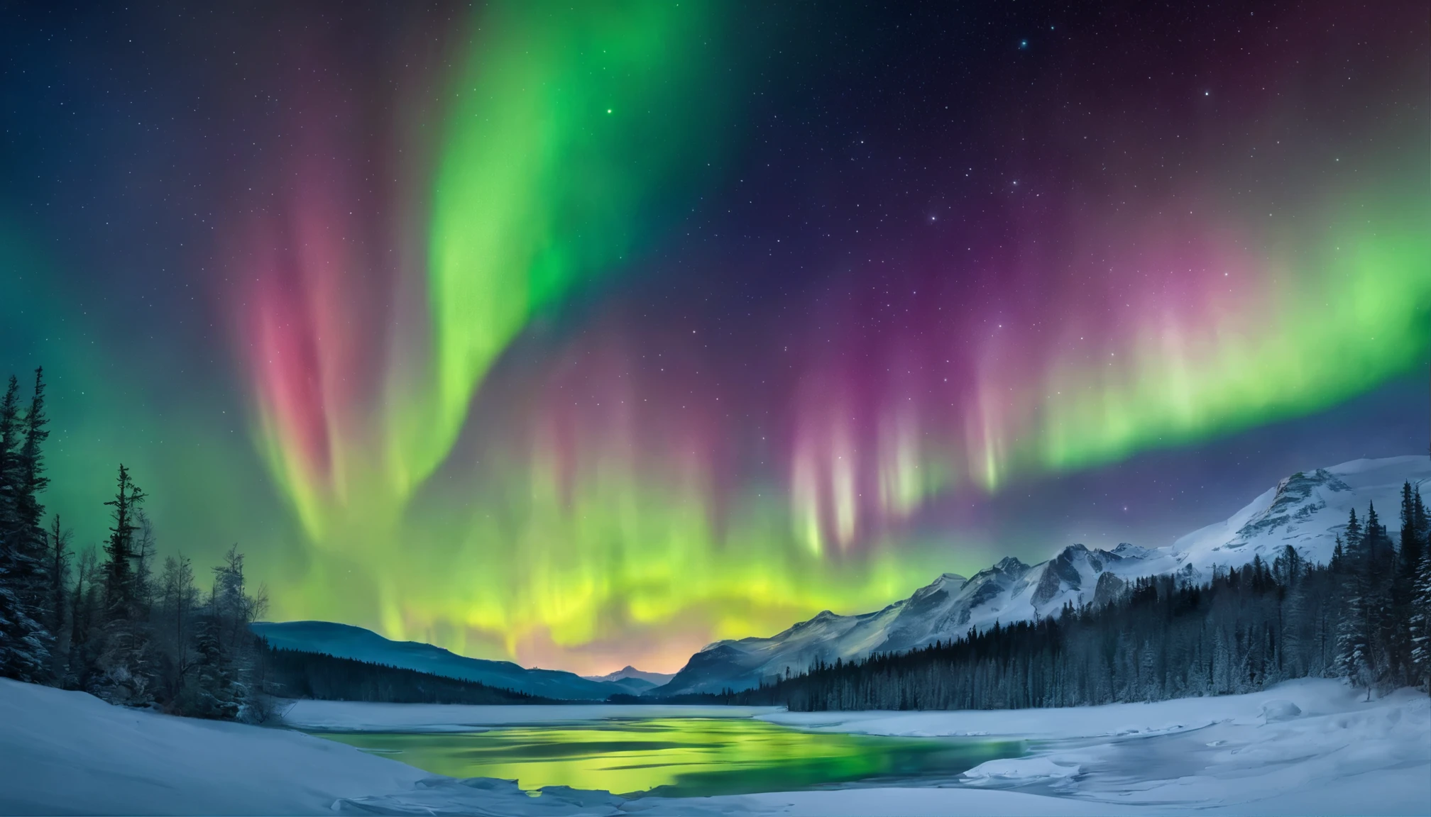 a breathtaking aurora borealis, stunning vibrant colors, swirling cosmic energy, glowing neon lights, dramatic night sky, ethereal atmosphere, majestic northern landscape, serene snowy terrain, picturesque mountains, detailed ice crystals, mesmerizing natural phenomenon, dynamic celestial display, immersive dreamlike experience, cinematic composition, hyper-detailed, photorealistic, dramatic lighting, vibrant color palette, (best quality,8k,highres,masterpiece:1.2),ultra-detailed,(realistic,photorealistic,photo-realistic:1.37)