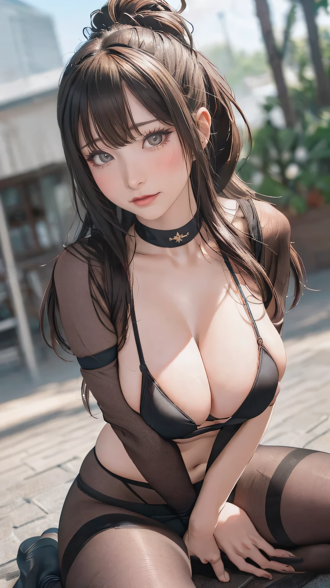 extreme close-up,(random pose),(random hairstyle),(Thin type:1.5),(large breasts:1.5),(Highest image quality,(8K), Ultra-realistic, Best Quality, High quality, High Definition, high quality texture, high detailing, Beautiful detailed, fine detailed, extremely details CG, Detailed texture, realistic representation of face, masterpiece, presence),holding breasts,black pantyhose