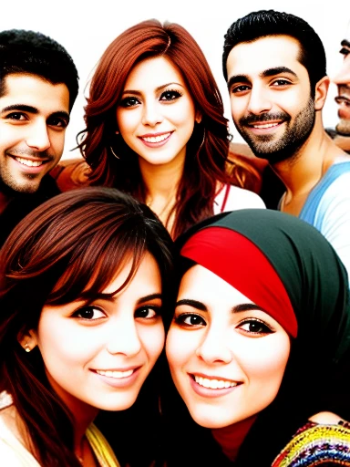 photo with color group of lebanese man friends gathered, photo on characters face, photo with color.