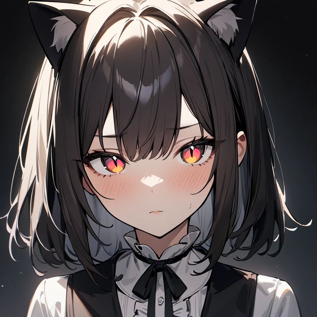 1girl,portrait,Cat ear,Slit pupil,masterpiece,best quality, very aesthetic,absurdres,highlight,center frills,cat ear,medium shot
