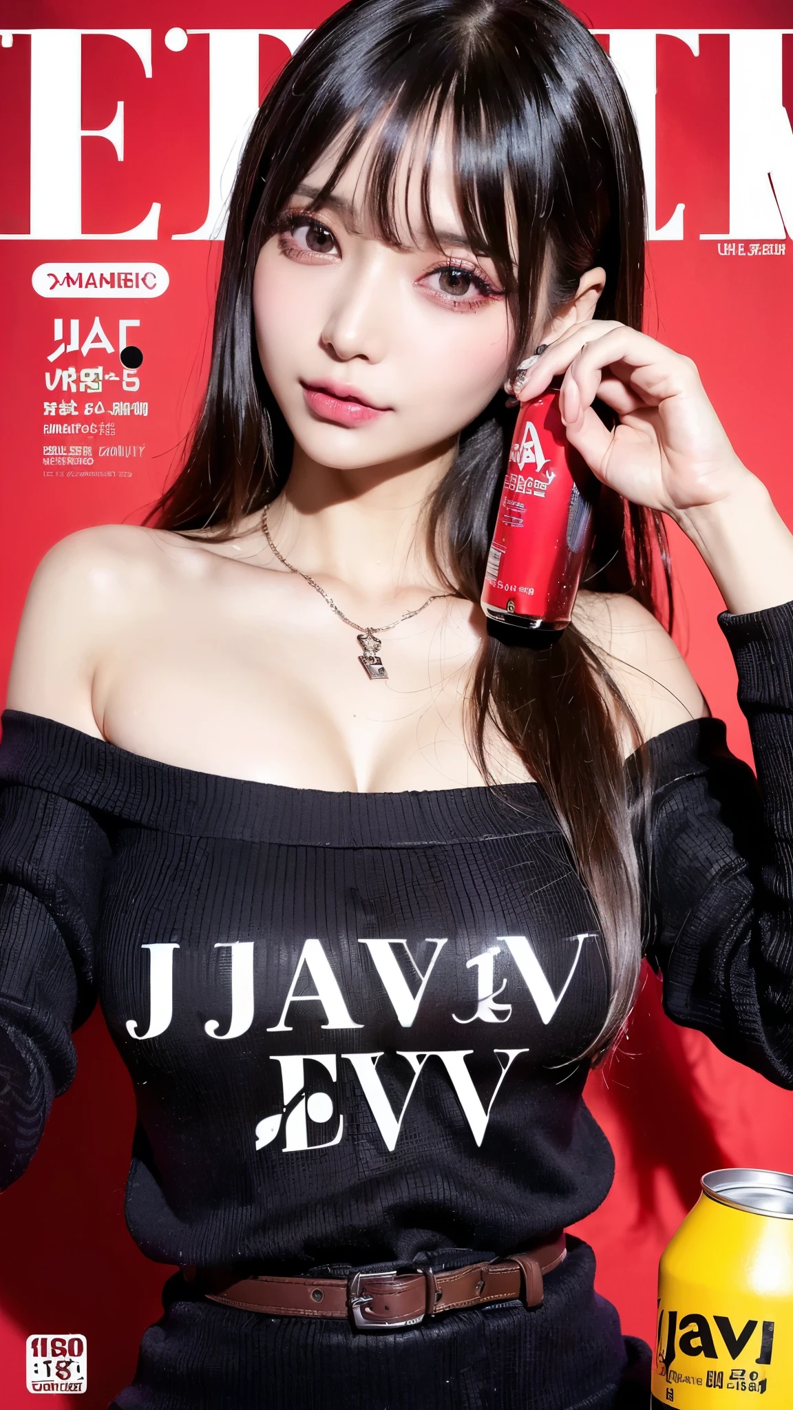 (SFW:1.8, highest quality、highest quality、masterpiece、Ultra-high resolution, 8k, RAW Photos, Realistic: 1.4), (Safe and secure、All ages、safety sensor、Absolutely safe, safety)
From feet to head、One Girl, The body is slim、Oval Face, pore, (Colored contact lenses、Lip gloss, Long eyelashes), ((Jirai Girl, Jirai Type Makeup:1.3))、(Mega size super big breasts:1.5),Long black hair, (Oily skin, Glowing Skin), (accessories), 
(Little devil smile face、Sexy smile expression:0.8,  Open your mouth、Seducing girl), 
(Sexy pose, Late Night:1.5), Off-the-shoulder  sweater ノースリーブdresses、I see big breasts、
Drinking canned beer、Japanese can of beer in hand、Scattered trash and empty cans、An apartment room、Dirty room、Messy room、

((JAV:1.5, JAV Cover:1.5, Cute colors and fonts Large title text:1.5))、