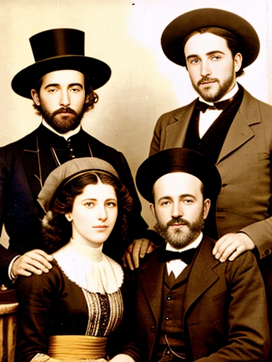 photo with color group of jew sephardi man friends gathered, photo on characters face photo with color.