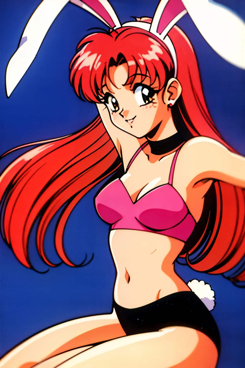 1990s (style), 1980s (style), retro artstyle, One girl, Ariana Grande, red hair, bunny ears, sexy,