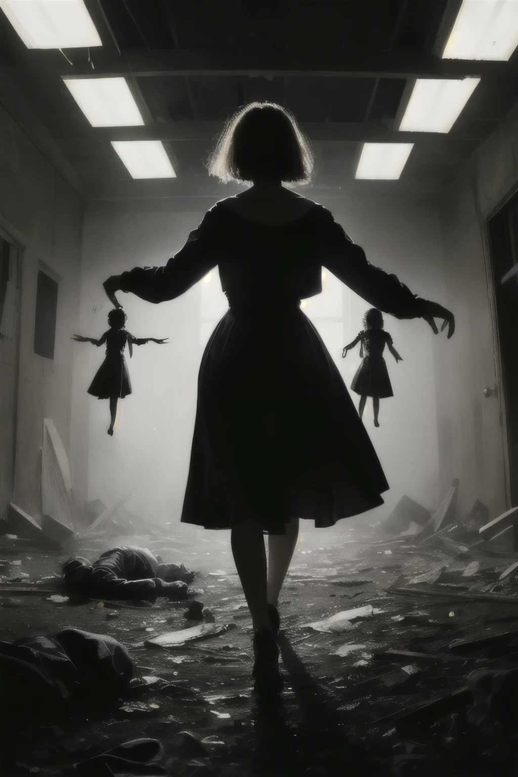 A young girl is trapped in a school with a cursed doll. She has a knife in her hands. she is (aterrorizado e desesperado:1.1) enquanto ela tenta (escapar:1.2) da boneca,The doll is a (assustador e torcido:1.1) version of your best friend,que morreu em um acidente de carro.,
BREAK The school is (escuro e sangrento:1.1),and there are some dead bodies,armadilhas,e mensagens nas paredes. The scene is (horrible and horrible:1.1),
dark backlight,cinematic lighting,atmosfera escura,
