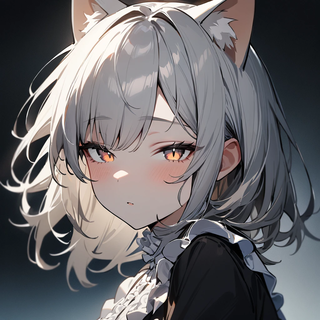 1girl,portrait,Cat ear,Slit pupil,masterpiece,best quality, very aesthetic,absurdres,highlight,center frills,cat ear,medium shot,looking at viewer,half closed eyes