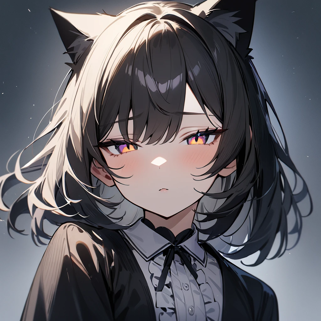 1girl,portrait,Cat ear,Slit pupil,masterpiece,best quality, very aesthetic,absurdres,highlight,center frills,cat ear,medium shot,looking at viewer,half closed eyes