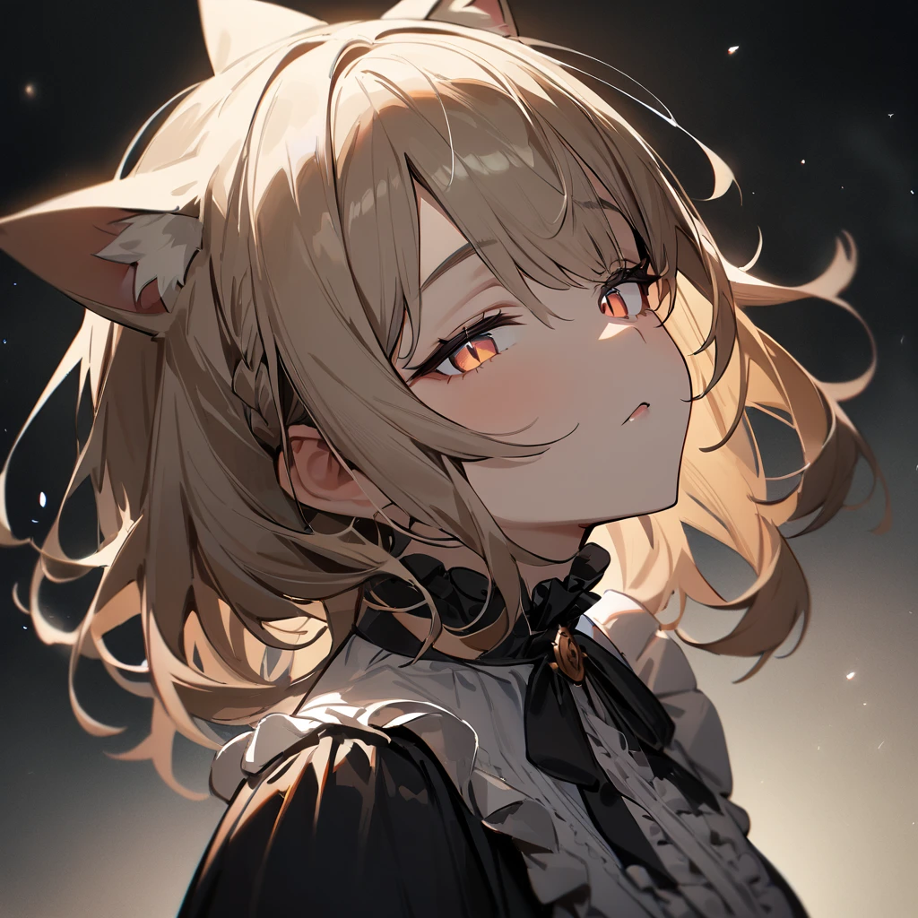 1girl,portrait,Cat ear,Slit pupil,masterpiece,best quality, very aesthetic,absurdres,highlight,center frills,cat ear,medium shot,looking at viewer,half closed eyes,looking up