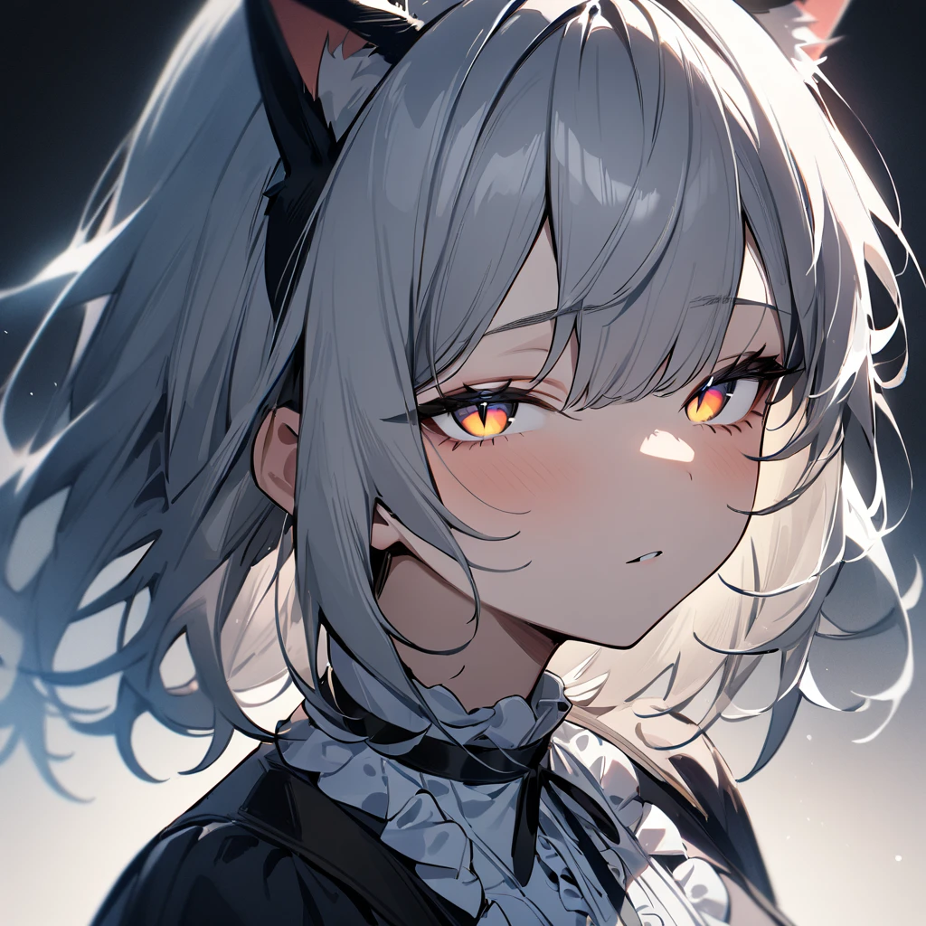 1girl,portrait,Cat ear,Slit pupil,masterpiece,best quality, very aesthetic,absurdres,highlight,center frills,cat ear,medium shot,looking at viewer,half closed eyes,looking up