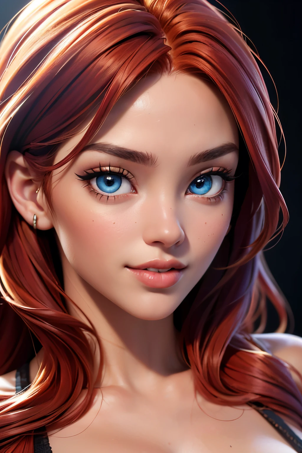 (sexy happy red haired young woman,perfect body,posing,model, cleavage,stage,luxury hall),(oil painting),(detailed face,beautiful eyes,detailed lips),(best quality,highres:1.2),(realistic),(portrait),(vibrant colors),(soft lighting) 22 year old, happy