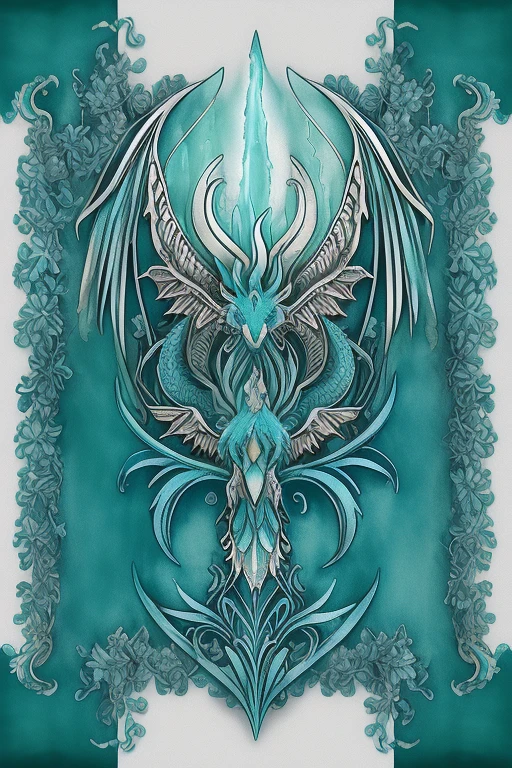 Bandera com franjas horizontales con los colores azul aguamarina, aquamarine green and white with the symbol of a mythological water creature like a dragon sketch