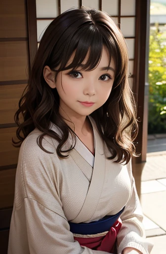 Japanese women、50 years old、Medium-haired brown hair、Wavy Hair、nude
