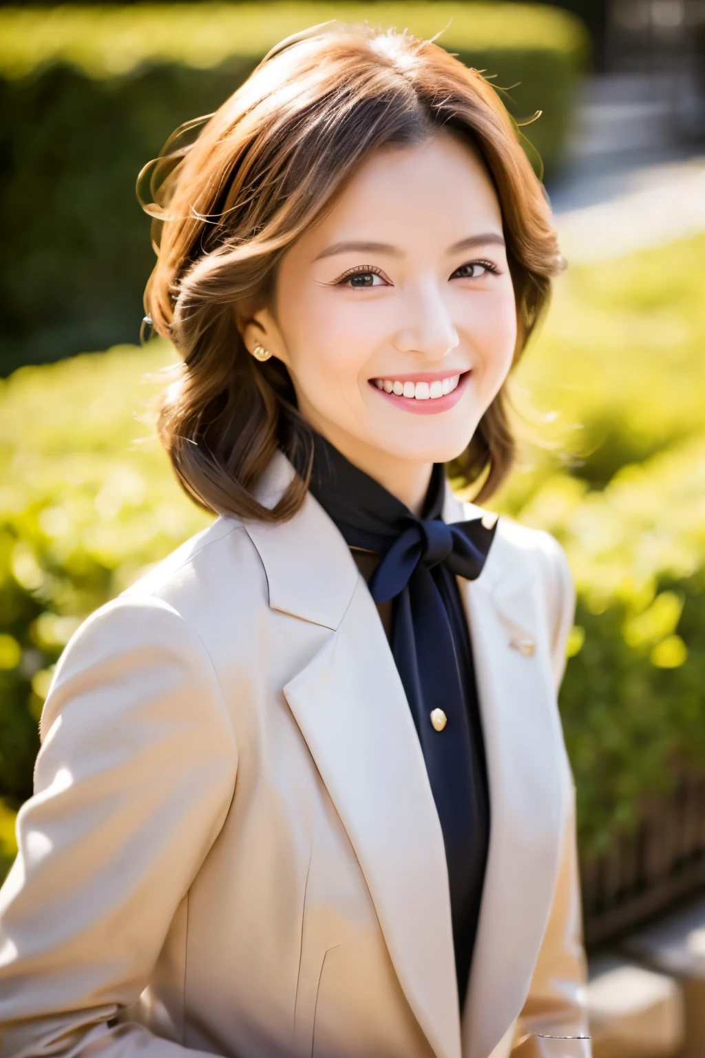 87 years old、smile、beautiful、high class clothes, classy、Shining eyes、stare、
