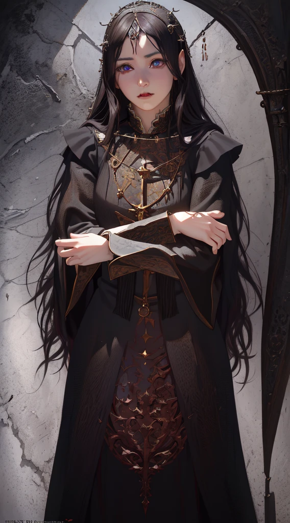 (masterpiece, Beautiful, detailed eyes: 1.2), Super detailed, Poster, 
Young vampire girl from medieval Europe, Her eyes burn with hunger、Clutching a goblet of human blood
,Detailed clothing, (Realistic:2), Gloomy atmosphere, Dark Fantasy Style