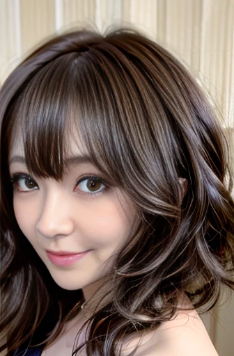 Japanese women、50 years old、Medium-haired brown hair、Wavy Hair、nude