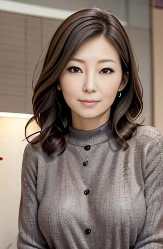 Japanese women、50 years old、Medium-haired brown hair、Wavy Hair、nude