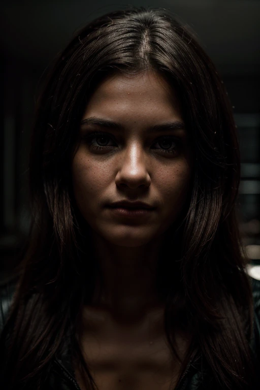 (close-up, editorial photograph of a 21 year old woman), (highly detailed face:1.4) (smile:0.7) (background inside dark, moody, private study:1.3) POV, by lee jeffries, nikon d850, film stock photograph ,4 kodak portra 400 ,camera f1.6 lens ,rich colors ,hyper realistic ,lifelike texture, dramatic lighting , cinestill 800,