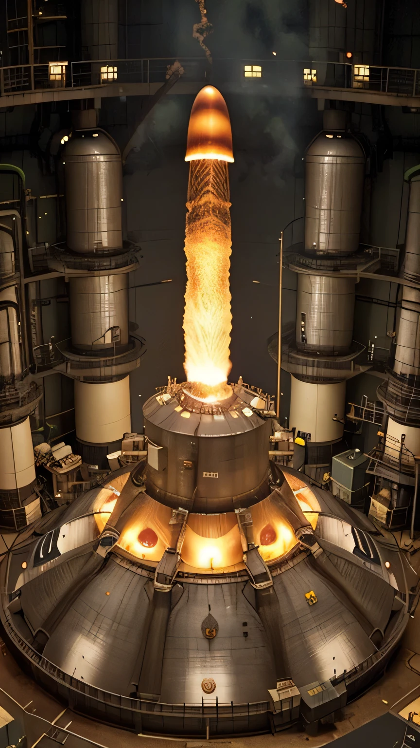 Imagem de uma usina nuclear com imagens do nucleo funcionando 