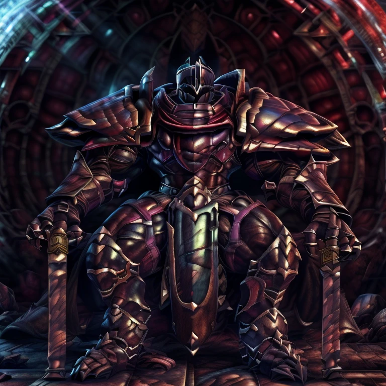 (masterpiece, best quality, detailed:1.2) (Pokémon) LUCARIO, detailed full body, a knight's mechanical armor, glowing wide and heavy armor, wears full body armor. massive muscles, huge pecs, chiseled abs, huge pectorals, exaggeratedly huge muscles. wearing a cloak. unusually developed muscular body big muscle, pecs, triceps, traps, waist narrow, unusually developed muscular body, Dark knight, BlackKnight_fe, The claws are sharp, Sharp teeth, He wears a black cloak on his back. sitting on the throne,