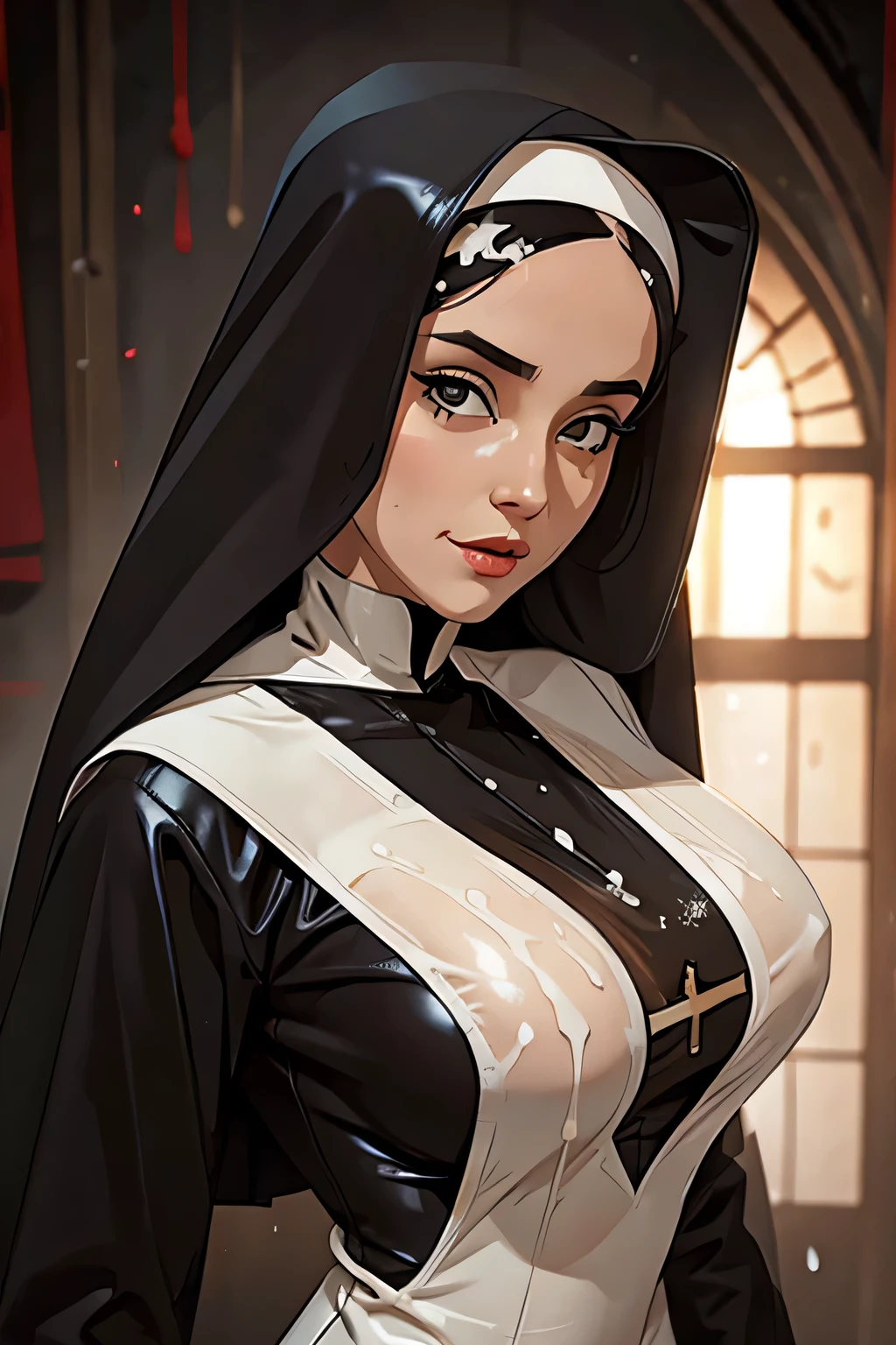 sexy nun, covered in cum