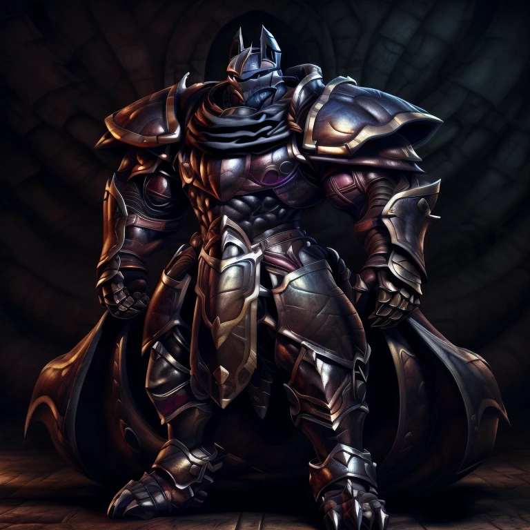 (masterpiece, best quality, detailed:1.2) (Pokémon) LUCARIO, detailed full body, a knight's mechanical armor, glowing wide and heavy armor, wears full body armor. massive muscles, huge pecs, chiseled abs, huge pectorals, exaggeratedly huge muscles. wearing a cloak. unusually developed muscular body big muscle, pecs, triceps, traps, waist narrow, unusually developed muscular body, Dark knight, BlackKnight_fe, The claws are sharp, Sharp teeth, He wears a black cloak on his back.