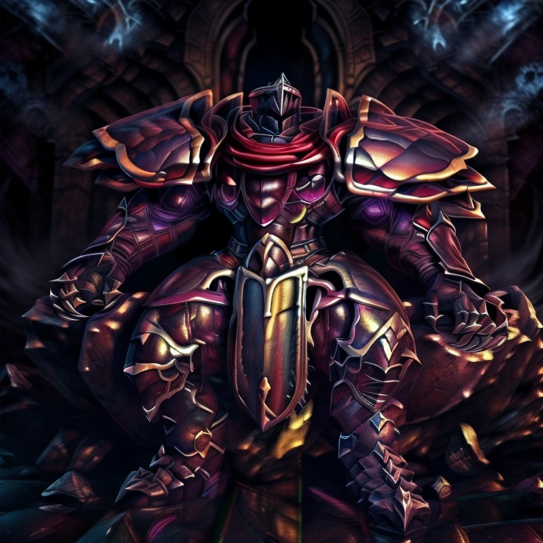 (masterpiece, best quality, detailed:1.2) (Pokémon) LUCARIO, detailed full body, a knight's mechanical armor, glowing wide and heavy armor, wears full body armor. massive muscles, huge pecs, chiseled abs, huge pectorals, exaggeratedly huge muscles. wearing a cloak. unusually developed muscular body big muscle, pecs, triceps, traps, waist narrow, unusually developed muscular body, Dark knight, BlackKnight_fe, The claws are sharp, Sharp teeth, He wears a black cloak on his back. sitting on the throne,