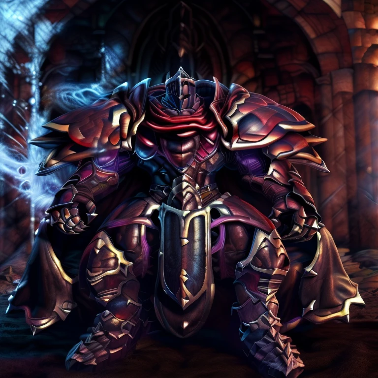 (masterpiece, best quality, detailed:1.2) (Pokémon) LUCARIO, detailed full body, a knight's mechanical armor, glowing wide and heavy armor, wears full body armor. massive muscles, huge pecs, chiseled abs, huge pectorals, exaggeratedly huge muscles. wearing a cloak. unusually developed muscular body big muscle, pecs, triceps, traps, waist narrow, unusually developed muscular body, Dark knight, BlackKnight_fe, The claws are sharp, Sharp teeth, He wears a black cloak on his back. sitting on the throne,