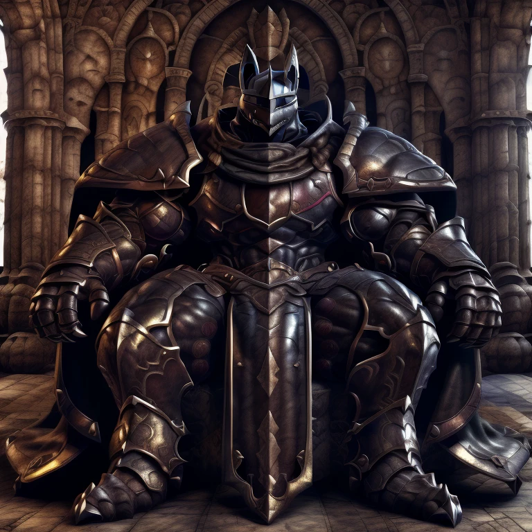 (masterpiece, best quality, detailed:1.2) (Pokémon) LUCARIO, detailed full body, a knight's mechanical armor, glowing wide and heavy armor, wears full body armor. massive muscles, huge pecs, chiseled abs, huge pectorals, exaggeratedly huge muscles. wearing a cloak. unusually developed muscular body big muscle, pecs, triceps, traps, waist narrow, unusually developed muscular body, Dark knight, BlackKnight_fe, The claws are sharp, Sharp teeth, He wears a black cloak on his back. sitting on the throne,