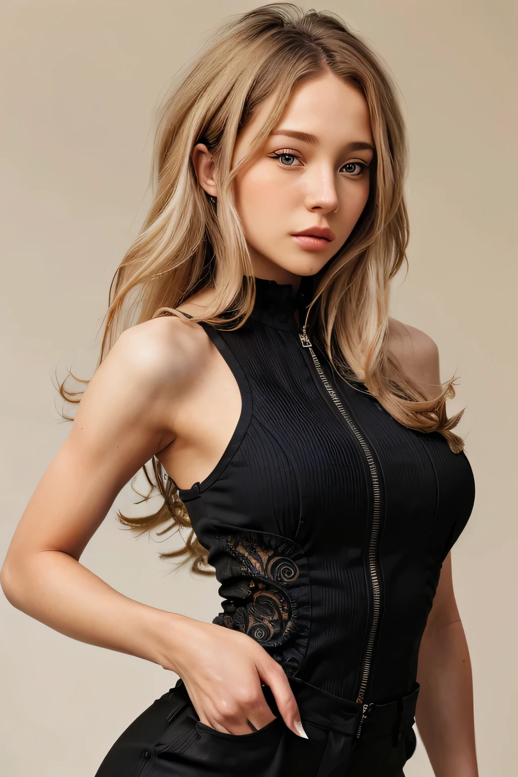 breathtaking, award-winning, professional, highly detailed headshot NatalieLevin, focus on face, wearing a pant suit , her hair is styled as textured bob hair,