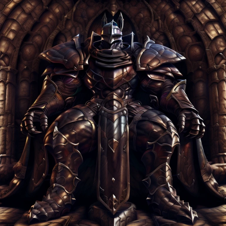 (masterpiece, best quality, detailed:1.2) (Pokémon) LUCARIO, detailed full body, a knight's mechanical armor, glowing wide and heavy armor, wears full body armor. massive muscles, huge pecs, chiseled abs, huge pectorals, exaggeratedly huge muscles. wearing a cloak. unusually developed muscular body big muscle, pecs, triceps, traps, waist narrow, unusually developed muscular body, Dark knight, BlackKnight_fe, The claws are sharp, Sharp teeth, He wears a black cloak on his back. sitting on the throne,