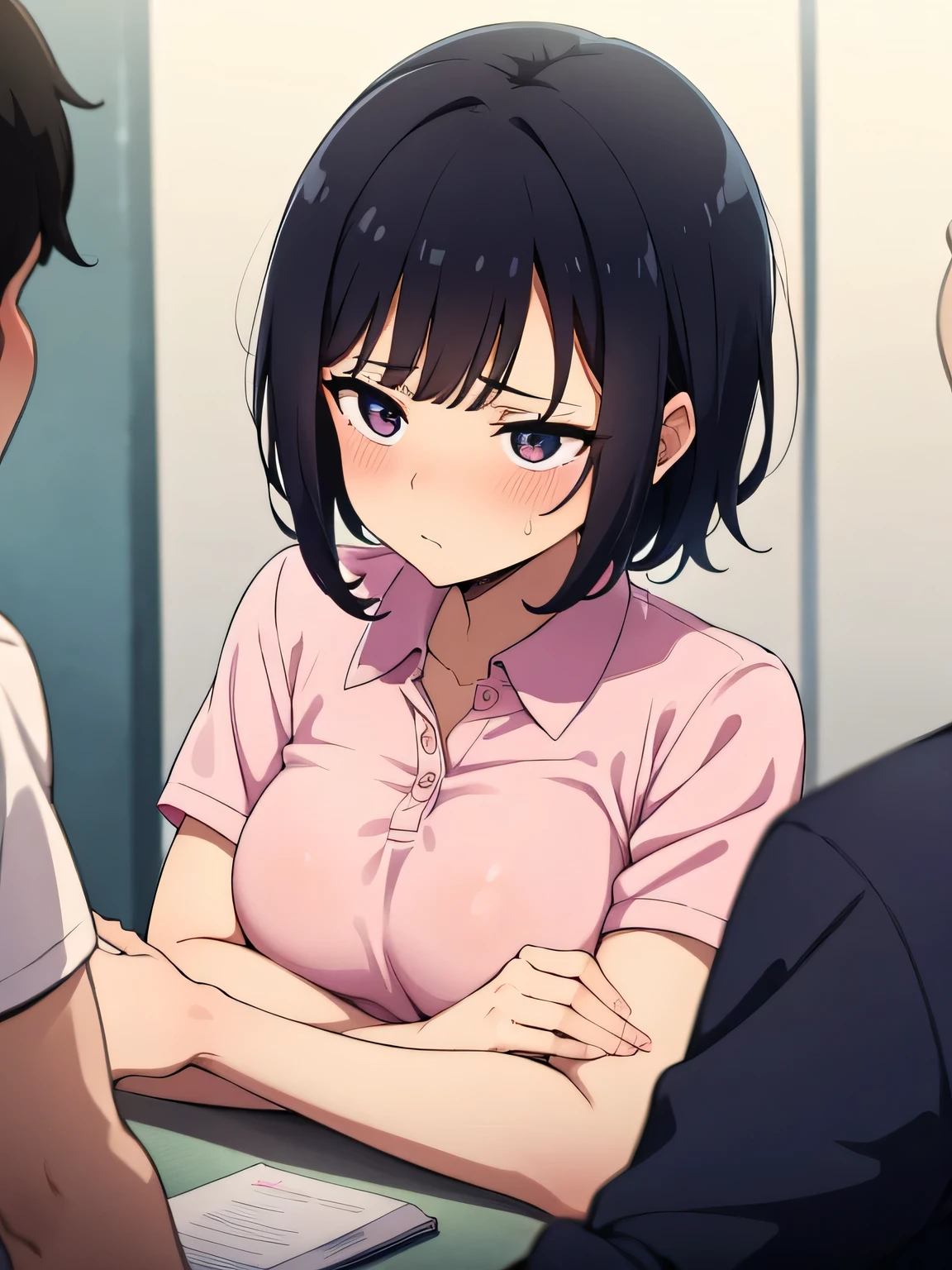1. Beautiful woman in a pink polo shirt, Short sleeves Short hair, Small breasts,Black Hair, Hospital Beautiful Cute High Quality Drool Feel Perfect Fingers Naked Licking a penis Perfect penis Perfect hands Troubled face Blowjob