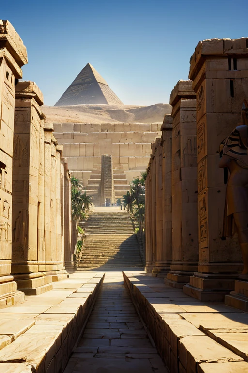 egyptian temple with pyramids background
