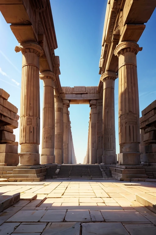 egyptian temple with pyramids background
