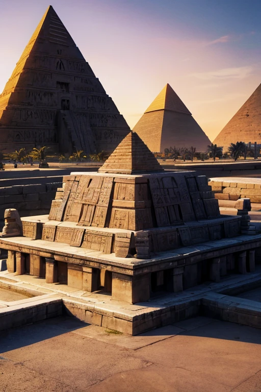 egyptian temple with pyramids background