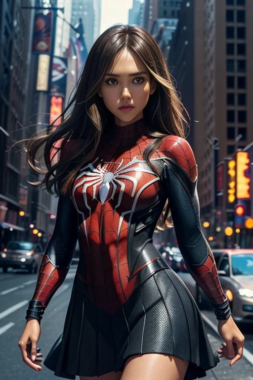 Jessica Alba、マーベルコミックの映画Poster、so beautiful、Movies about Spider-Man、sexy、whole body、Wearing a skirt、Premiere Date、Poster、belly buttonを突き出す、new york、She's wearing a ripped Spiderman suit、The suit is torn、Wearing a skirt、Red and black color scheme、dynamic、masterpiece、highest quality、Super detailed、Very detailed、Delicate and beautiful shine、Ultra-high resolution、Cinematic、break、breakドロップ、(Torn clothes:1.5)、(Wet clothes:1.4)、Bare shoulders、Real Rain、Wet Hair、belly button、Exposed Skin、sexyな肩を披露