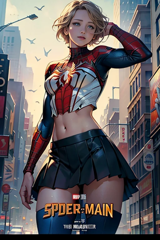 Jennifer Lawrence、マーベルコミックの映画Poster、so beautiful、Movies about Spider-Man、sexy、whole body、Wearing a skirt、Premiere Date、Poster、belly buttonを突き出す、new york、She's wearing a ripped Spiderman suit、The suit is torn、Wearing a skirt、Red and black color scheme、dynamic、masterpiece、highest quality、Super detailed、Very detailed、Delicate and beautiful shine、Ultra-high resolution、Cinematic、break、breakドロップ、(Torn clothes:1.5)、(Wet clothes:1.4)、Bare shoulders、Real Rain、Wet Hair、belly button、Exposed Skin、sexyな肩を披露