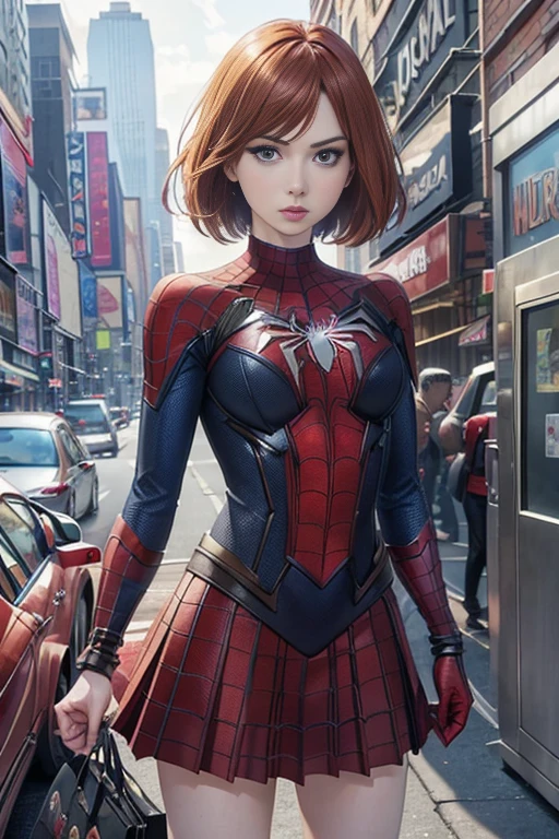 Karen Gillan、マーベルコミックの映画Poster、so beautiful、Movies about Spider-Man、sexy、whole body、Wearing a skirt、Premiere Date、Poster、belly buttonを突き出す、new york、She&#39;s wearing a ripped Spiderman suit、The suit is torn、Wearing a skirt、Red and black color scheme、dynamic、masterpiece、highest quality、Super detailed、Very detailed、Delicate and beautiful shine、Ultra-high resolution、Cinematic、break、breakドロップ、(Torn clothes:1.5)、(Wet clothes:1.4)、Bare shoulders、Real Rain、Wet Hair、belly button、Exposed Skin、sexyな肩を披露