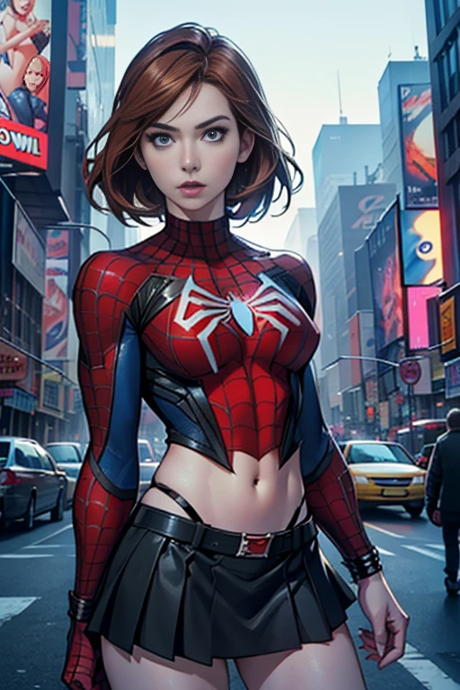 Karen Gillan、マーベルコミックの映画Poster、so beautiful、Movies about Spider-Man、sexy、whole body、Wearing a skirt、Premiere Date、Poster、belly buttonを突き出す、new york、She's wearing a ripped Spiderman suit、The suit is torn、Wearing a skirt、Red and black color scheme、dynamic、masterpiece、highest quality、Super detailed、Very detailed、Delicate and beautiful shine、Ultra-high resolution、Cinematic、break、breakドロップ、(Torn clothes:1.5)、(Wet clothes:1.4)、Bare shoulders、Real Rain、Wet Hair、belly button、Exposed Skin、sexyな肩を披露
