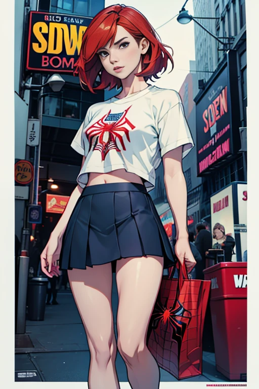 Karen Gillan、マーベルコミックの映画Poster、so beautiful、Movies about Spider-Man、sexy、whole body、Wearing a skirt、Premiere Date、Poster、belly buttonを突き出す、new york、She's wearing a ripped Spiderman suit、The suit is torn、Wearing a skirt、Red and black color scheme、dynamic、masterpiece、highest quality、Super detailed、Very detailed、Delicate and beautiful shine、Ultra-high resolution、Cinematic、break、breakドロップ、(Torn clothes:1.5)、(Wet clothes:1.4)、Bare shoulders、Real Rain、Wet Hair、belly button、Exposed Skin、sexyな肩を披露