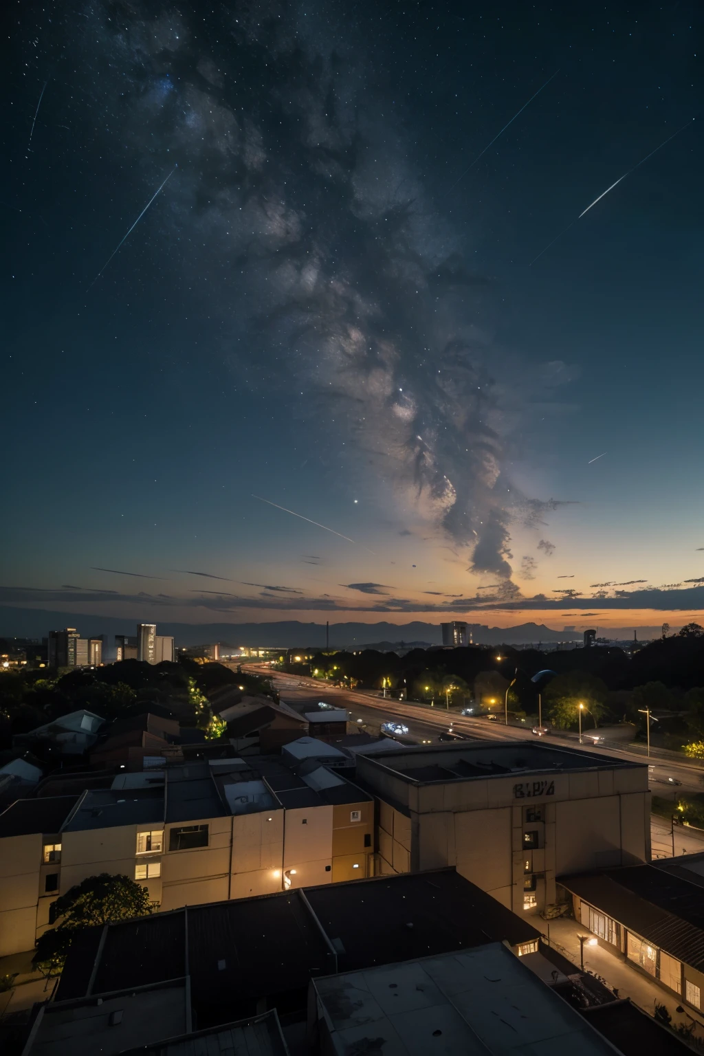 ((melhor qualidade)), ((Obra de arte)), (detalhado), An industrial city in Brazil with a beautiful starry sky sunset