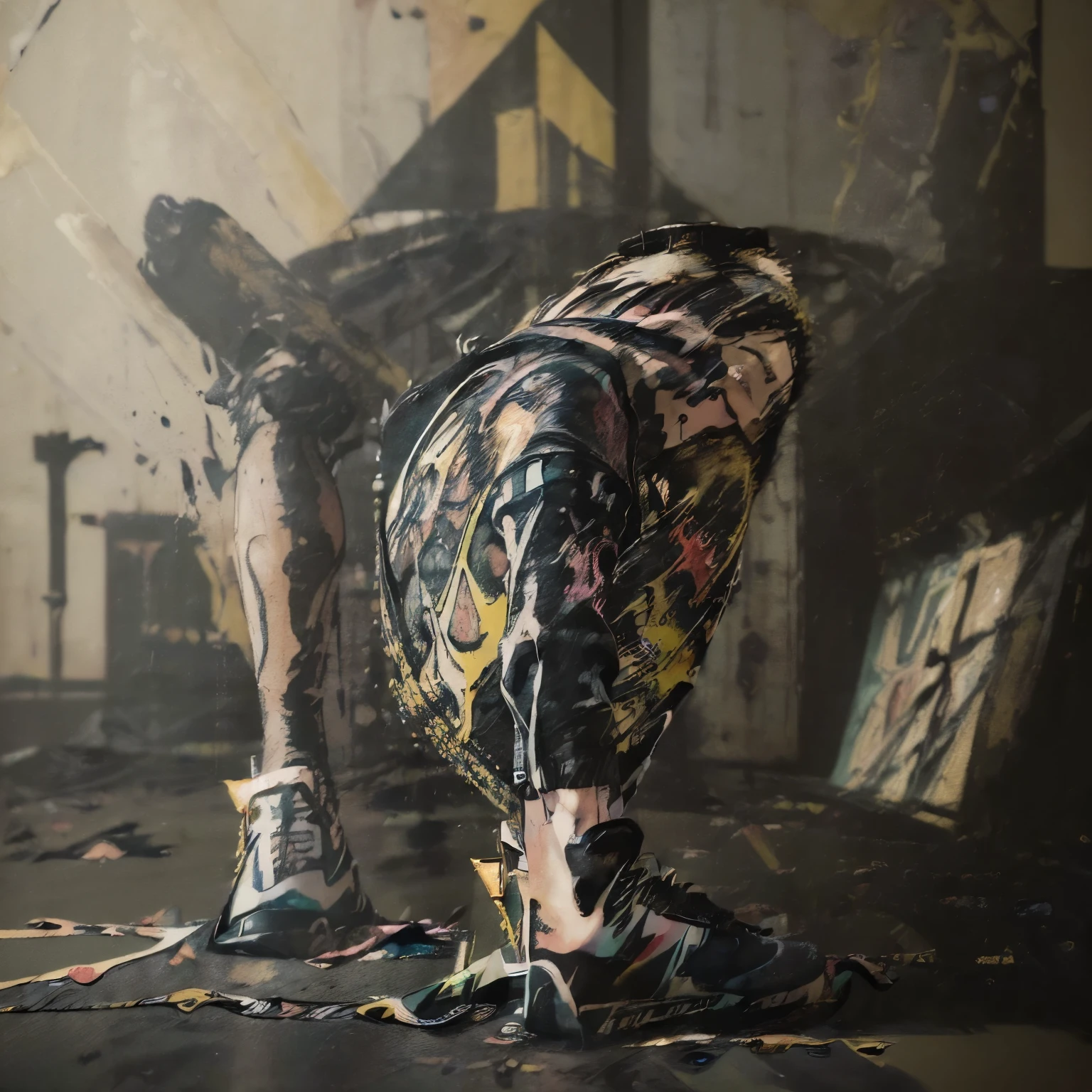 ((Masterpiece in maximum 16K resolution):1.6),((soft_color_photograpy:)1.5), ((ink_splatter_styles):1.4),((Movie-like still images and dynamic angles):1.3),| Macro shot, cinematic photo of a napolitano shoes ,ink_splatter_style, dark shot, film grain, extremely detailed, All captured with sharp focus.