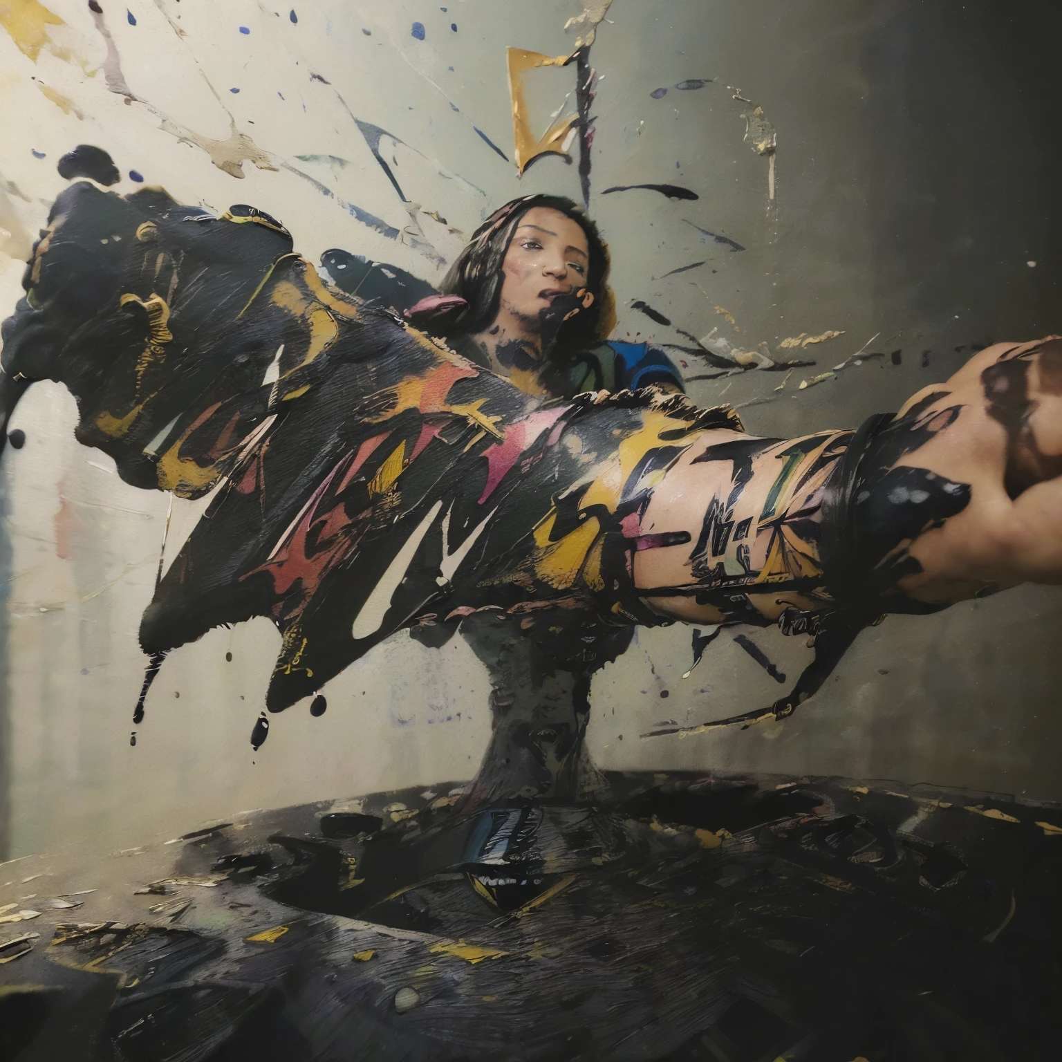((Masterpiece in maximum 16K resolution):1.6),((soft_color_photograpy:)1.5), ((ink_splatter_styles):1.4),((Movie-like still images and dynamic angles):1.3),| Macro shot, cinematic photo of a napolitano shoes ,ink_splatter_style, dark shot, film grain, extremely detailed, All captured with sharp focus.